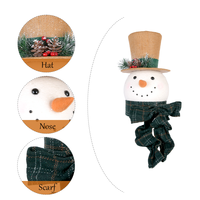 Tête de bonhomme de neige en toile de jute naturelle avec écharpe à carreaux verts pour couronne de Noël, décoration murale et présentation en magasin (vente en gros)