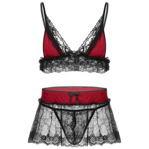 3Pcs Mens Adjustable Erotic Lace <strong>Lingerie</strong> Set <strong>Sissy</strong> <strong>in</strong> Bra and Panties - Product Image 1