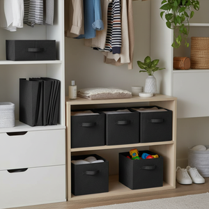 Capri Set of 6 Black Fabric <b>Baskets</b> <b>Foldable</b> & Versatile Storage Solution - Product Image 3