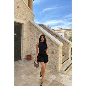 Jacie Mini Elbise Siyah Zarif Halter Kare Yaka İmparatorluk Beli A Kesim Lüks Kulüp Günü Partisi Balo XS 6XL Tek Renk İlkbahar Sonbahar - Product Image 3