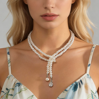 Collier Chaîne Élégant avec Pendentif Goutte d'Eau et Perles d'Imitation pour Femme, Bijoux de Mode Tendance et Accessoires Perlés