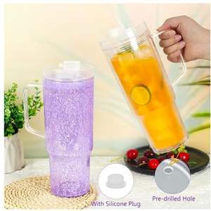 Vaso de Agua de Plástico PC de Doble Pared de 40 oz, Diseño Personalizado, Vaso con Asa Tipo Bola de Nieve - Product Image 1