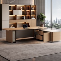 Bureau de direction électrique intelligent haut de gamme avec armoire latérale, design minimaliste, bureau de président moderne