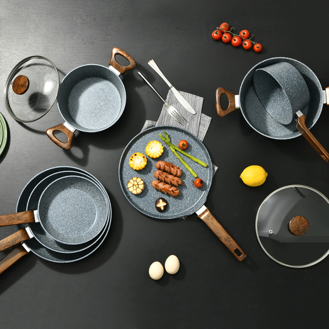 PFOA-Free Easy to Clean All-Stove Suitable Cookware Sets Granite Coating Metal Frying Pan Saucepan Cooking Pots