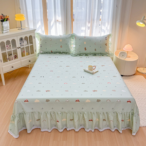Extra Large <strong>Size</strong> 100% Pure Cotton Printed Bed Skirt Romantic Ruffled Lace Edge Dust Mattress Cover <strong>Valance</strong> for <strong>King</strong> Mattress - Product Image 4