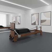 Machine de Pilates Reformer Portable Multifonction Luxe en Bois de Noyer pour Usage Commercial et Domestique