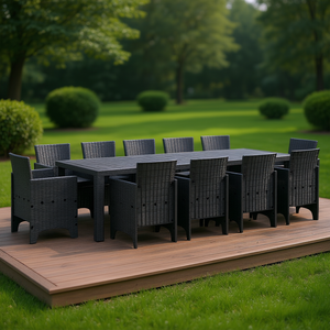 Set da Pranzo da Giardino in Rattan Polywood 15 Pezzi Antracite, Arredamento da Esterno Resistente alle Intemperie, Design Contemporaneo - Product Image 2