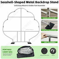 Stand backdrop berbentuk kerang ANNIELU, rangka lengkung logam aluminium untuk dekorasi panggung acara pernikahan, pesta, dan upacara.