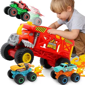 Sunq grosir 3 buah Diecast truk Monster mobil plastik transportasi besar pembawa mobil mainan truk Monster untuk anak-anak