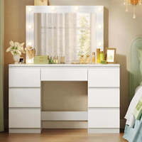 Table de toilette à 7 tiroirs avec lumières LED, luminosité réglable, coiffeuse, bureau avec grand miroir