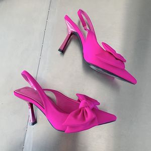 Escarpins slingback élégants en satin avec nœud, talons hauts de qualité supérieure pour femmes - Product Image 3