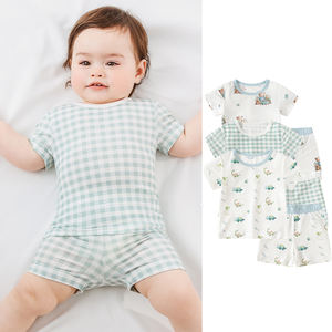 Ensemble de vêtements d'été en bambou de marque de créateur pour bébés garçons et filles, haut de pyjama à manches courtes et pantalon, vêtements pour bébés de marque - Product Image 2
