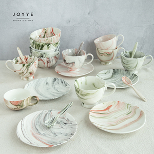 Joyye – tasse personnalisée en céramique de luxe, 400ml, motif de <span class=keywords><strong>peinture</strong></span> de paysage chinois, tasses à thé et café gris marbre - Product Image 6