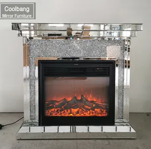 Top Quality Floating Crystal Electric Mirrored Crushed Diamond Fireplace For Sale