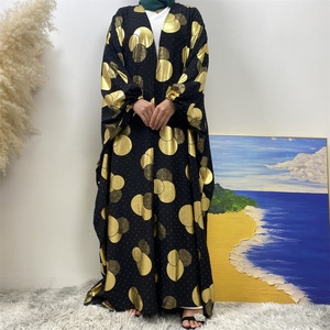 Luxury New Gold Circle <b>Print</b> Design Elastic Cuff Big Batwing Sleeves Rhinestone Polyester Women Open Abaya 1442# - Product Image 4