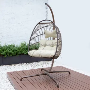 Outdoor único assento jardim mobiliário Rattan pendurado ovo cadeira pátio balanço com suporte