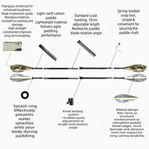 Pagaie de kayak en fibre de carbone avec lame en fibre de verre, système de verrouillage rapide, rame légère pour la navigation en mer et la pêche en rivière - Product Image 2
