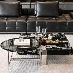 Bulgari Black Marble Square <b>Coffee</b> <b>Table</b> Stainless Steel <b>Legs</b> Living Room Modern Design - Product Image 5