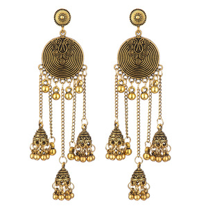 Pendientes de declaración bohemios Vintage <span class=keywords><strong>para</strong></span> mujer, Color plateado y dorado, Zamak indias de campanas, joyería de estilo gitano con borla larga - Product Image 1