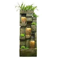 Small Waterfall Fountain with Plants, 3 Tier, Green Color