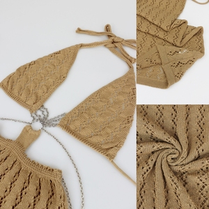 J0350 Abito Estivo Trendy da Donna, Copricostume Lungo in Maglia Crochet Traforata, Vestito Halter con Scollo Profondo a V e Schiena Scoperta - Product Image 5