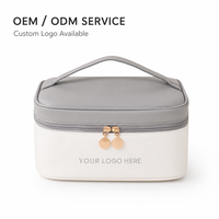 Sac à cosmétiques de grande capacité, en cuir PU de qualité supérieure, étanche, organiseur de maquillage de voyage avec poignée portable