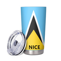Gobelet de voyage personnalisé 20 oz avec drapeau national de Sainte-Lucie, tasse en acier inoxydable à couvercle vissé pour la conduite, le camping et les activités quotidiennes en extérieur