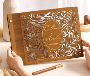 Direkt ab Werk Hochzeits-Gästebuch Erinnerungsbuch mit Holz-Besucherregister Holzhandwerk für Hochzeiten & Wandschilder - Product Image 1