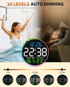 <b>LED</b> Wall Alarm <b>Clock</b> Display Temperature Humidity Week Calendar Reloj De Pared Round Large Screen Wall <b>Clock</b> with Night Light - Product Image 6