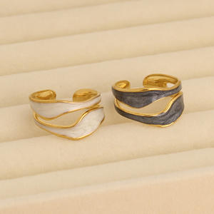 Модное ювелирное изделие <span class=keywords><strong>2026</strong></span> года: кольцо из нержавеющей стали с эмалью, нестандартной геометрической формы – открытый дизайн – привлекательное женское кольцо - Product Image 2