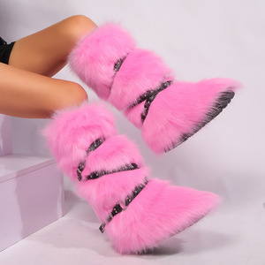 2024 nóng bán unisex vành đai khóa tuyết sang trọng khởi động mùa đông Fluffy lông dài mắt cá chân & bootie strapped Faux lông mềm thoáng khí - Product Image 3