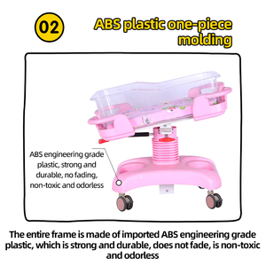 ABS Cuna de bebé Hospital Cama infantil Altura ajustable Función de inclinación Cuna médica recién nacido OEM Color personalizado Suministro a granel - Product Image 4