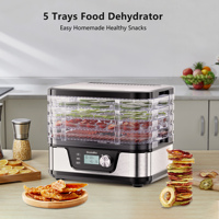 Déshydrateur alimentaire 380W, 5 plateaux, minuterie numérique, contrôle de la température 30-75°C ° Machine de séchage pour viande, fruits, légumes et herbes C Jerky