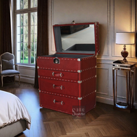 Buffet en cuir au design européen Armoire de rangement en bois Commode pour femme avec miroir Commodes en cuir véritable Tiroirs Trunks Chambre à coucher