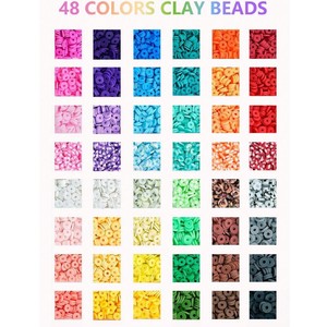 Polymer <b>Clay</b> Beads Set 6mm 48 Colors 6500 Pieces DIY Bracelet Jewelry Making <b>Kit</b> With Clasps and Charms - Product Image 4