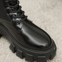 Nouvelles Bottines Western Hautes en Cuir Noir de Qualité Supérieure pour Femmes, Bout Rond, Fermeture à Lacets, Collection Hiver Automne, Grande Vente