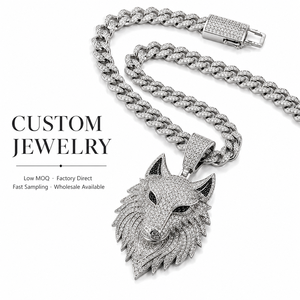 Collares con Colgante de Lobo con Incrustaciones de Diamantes de Imitación <span class=keywords><strong>Yogoo</strong></span> para Hombre, Cadena Cubana de Acero Inoxidable, Joyería Hip Hop Masculina, Servicio OEM - Product Image 1