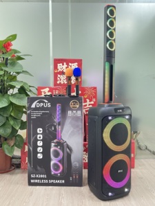 Colonne de sonorisation LED RGB SZ-X2801 double 8 pouces + 4 haut-parleurs avec microphone sans fil haute puissance 7,4 V 80 W pour karaoké - Product Image 5