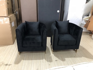 Marco de metal en forma de V Tela de lujo Lisure Sillones Reposabrazos Silla decorativa de terciopelo negro para muebles de sala de estar - Product Image 5