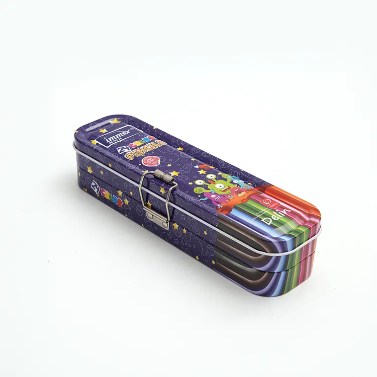 Scatola di matite con logo personalizzato astuccio di latta a due strati colorati con lucchetto