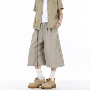 Pantalones Capri 3/4 de Pierna Ancha con Pliegues Vintage y Cordón Decorativo para <span class=keywords><strong>Hombre</strong></span>, Estilo Streetwear Japonés - Product Image 1