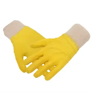 SunnyHope Gloves Latex Powder Free Work Gloves Safety Construction For Work Sewing Yellow Nitrile Latex Wrinkling Gloves