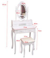 Table de toilette moderne minimaliste en bois massif avec miroir, coiffeuse de style européen avec éclairage et cinq tiroirs, table de toilette pour chambre à coucher