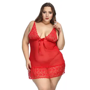 2022 vendite calde abito da notte maturo in pizzo trasparente rosso Plus Size Lingerie donna Sexy per donne grasse