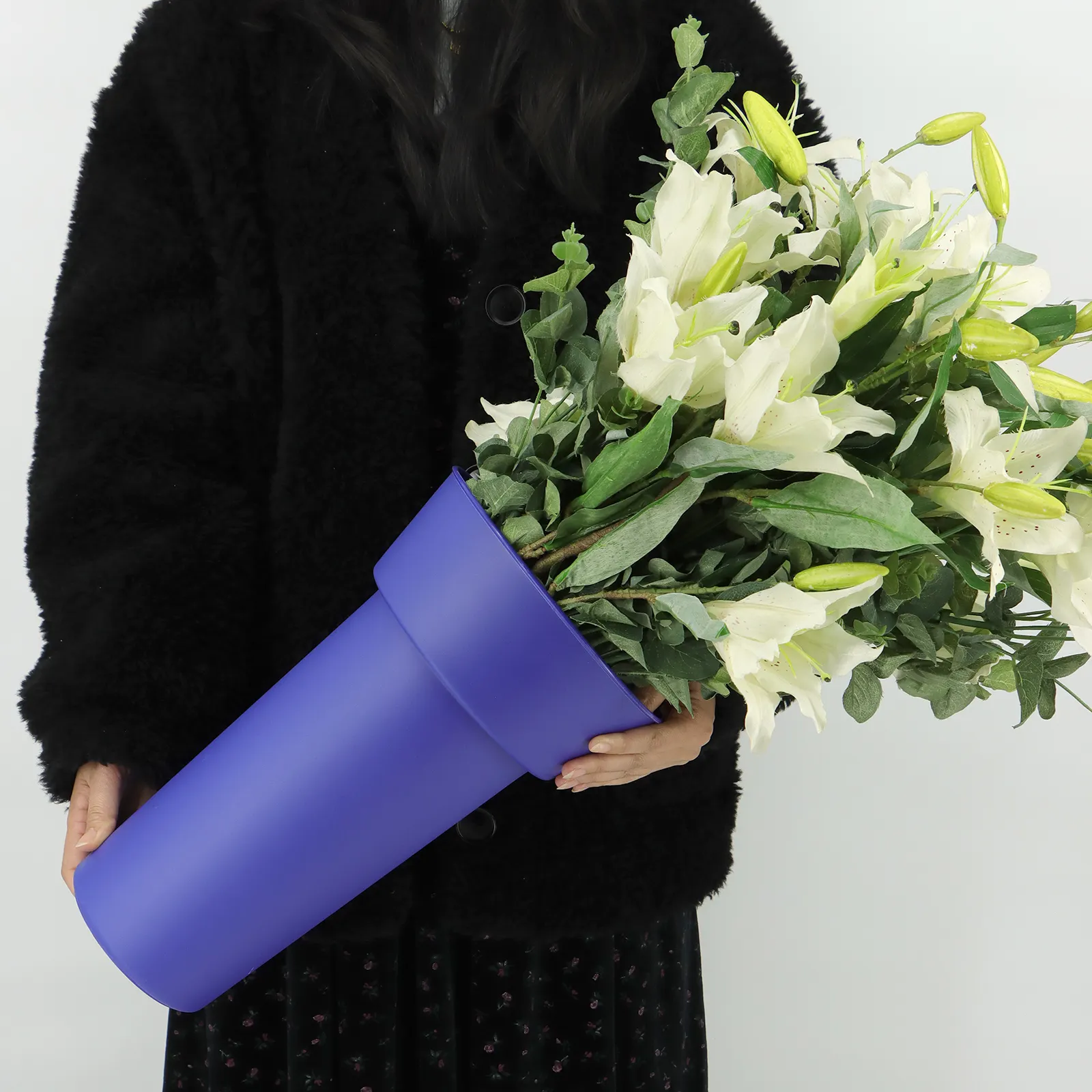 Pot de vase de réveil rond/carré en plastique de seau de fleurs fraîches d'approvisionnement d'usine pour l'usage de fleuriste pour le centre commercial