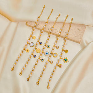 Pulsera fina de gama alta, elegante, de acero de titanio, acero inoxidable, encantador diseño Floral, Concha blanca, ojos azules - Product Image 1