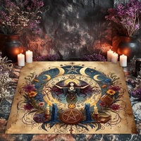 Vente flash : Nappe d'autel mystérieuse à motifs géométriques de phase lunaire, tapis de tarot noir à cinq étoiles, tapis d'oracle carré en polyester