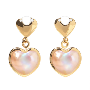Pendientes de Moda con Baño de Oro PVD, Acero Inoxidable 316L, Forma de Corazón con Incrustaciones de Perlas, Joyería Destacada - Product Image 2