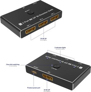 <span class=keywords><strong>DisplayPort</strong></span> 8K DP 1.4 Switch <span class=keywords><strong>3</strong></span> in 1 Out 1 in <span class=keywords><strong>3</strong></span> Out Bidirektion ale 8K @ 30Hz 4K @ 144Hz <span class=keywords><strong>Splitter</strong></span> Converter - Product Image 5