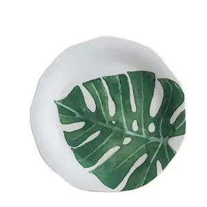 2024 Hot Bone China Dishes Green Leaf Supplies Wedding Dinner Cake Party Dish Green Leaf Plates Spring
